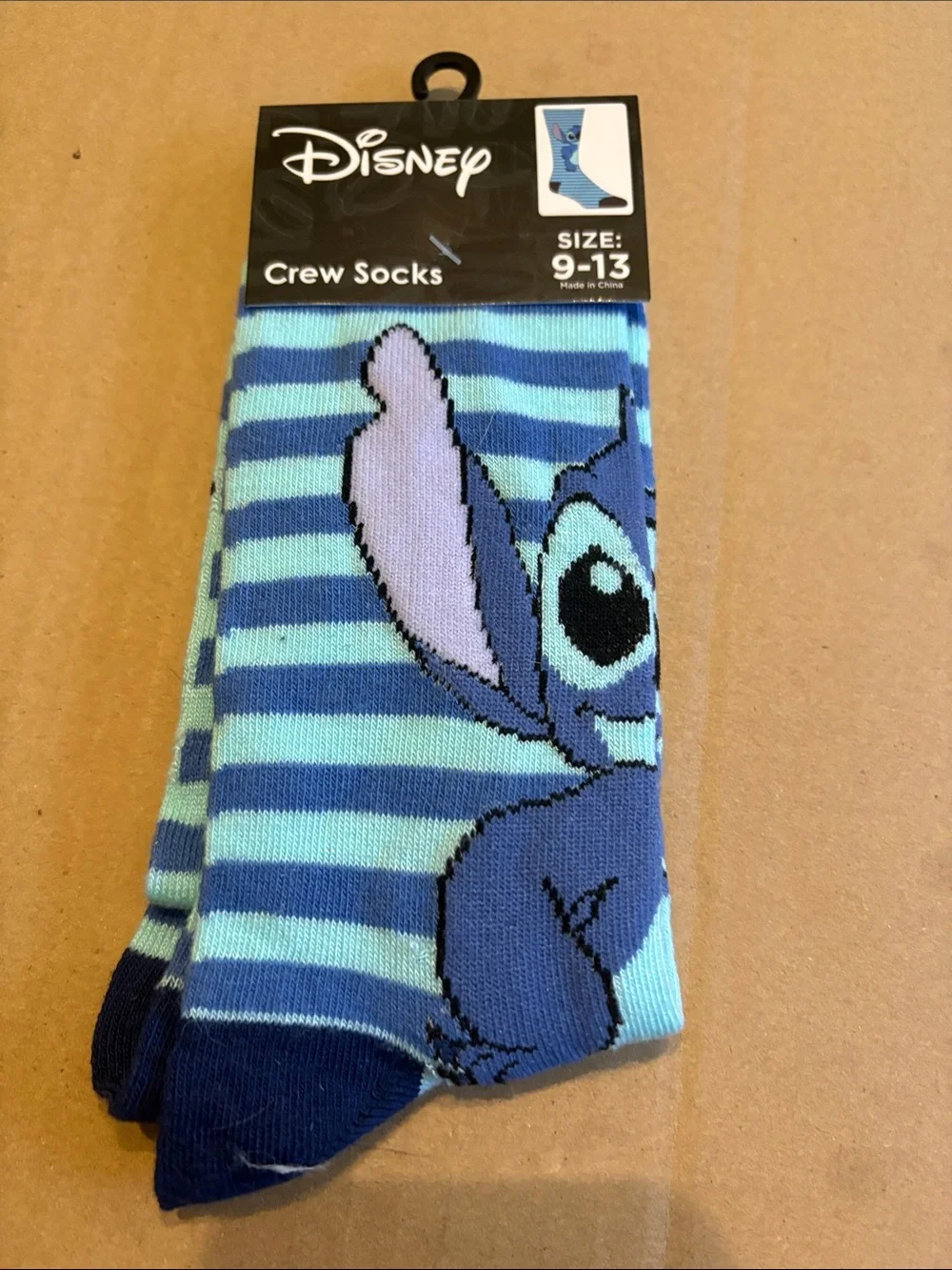 Disney Unisex Crew Socks - Blue Stripe Stitch Design (Size 9-13)